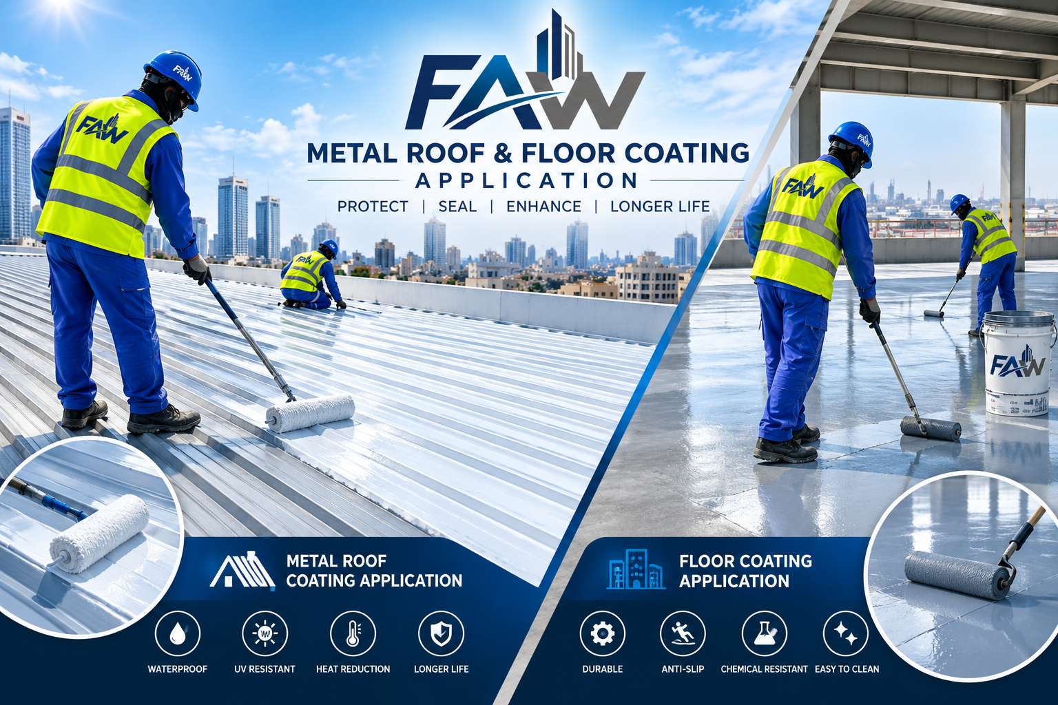 Metal roof and floor coating application