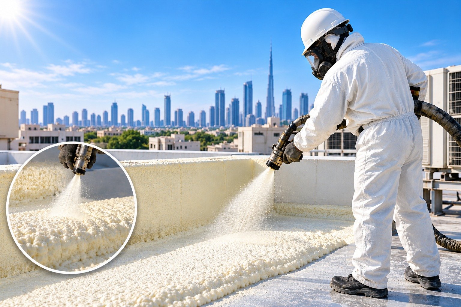 Spray polyurethane foam roofing application