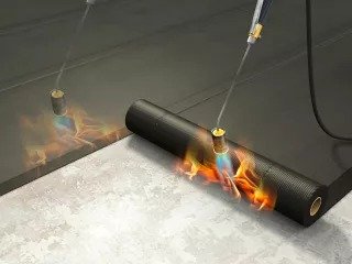 Torch applied membrane heated onto a roof surface